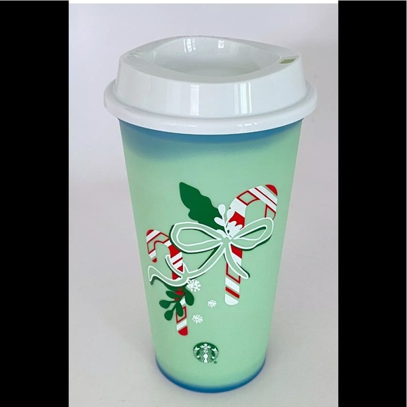 STARBUCKS 2021 Christmas color changing blue to mint candy cane reusable cup - Picture 4 of 6